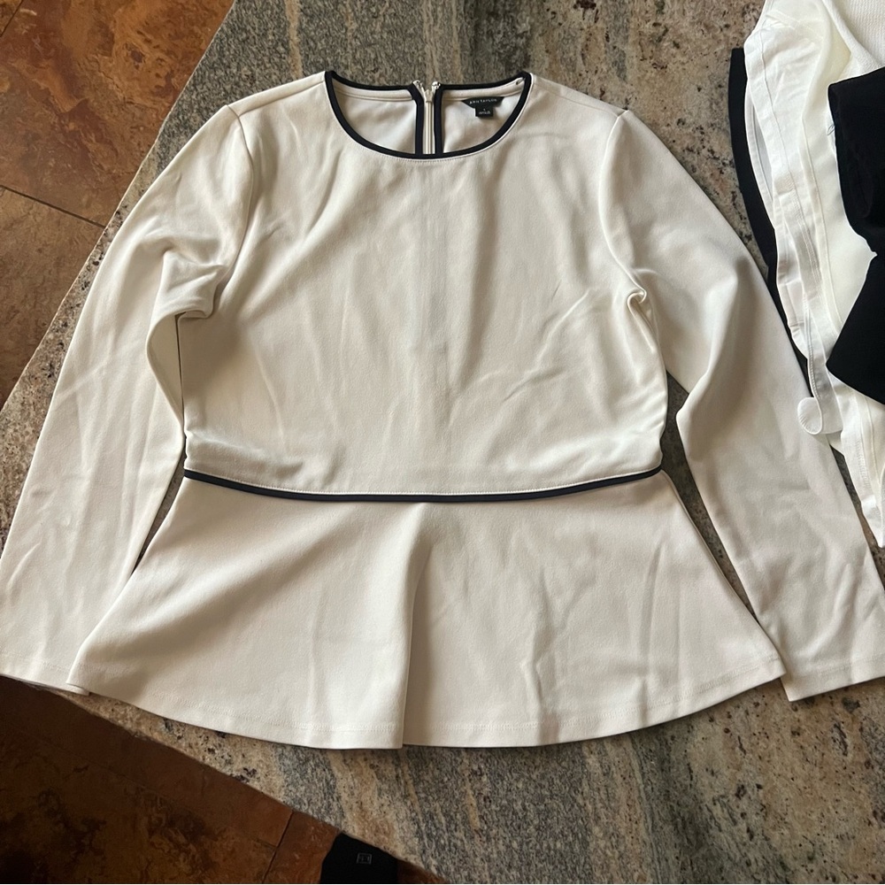 Ann Taylor white long sleeve peplum top
